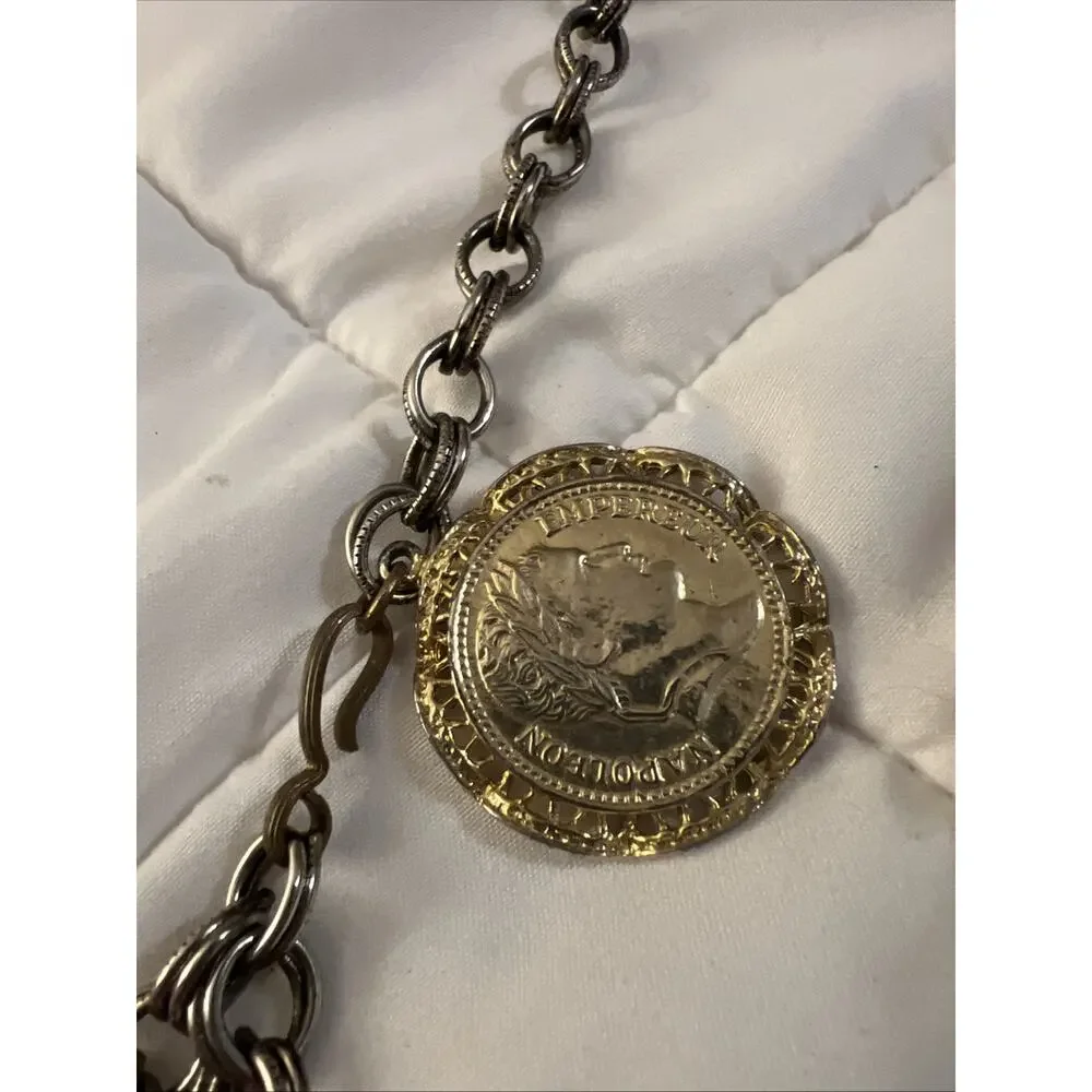 Vtg 1960s Napoleon III Coin Festoon Necklace Multi Strand Revival Runway Piece